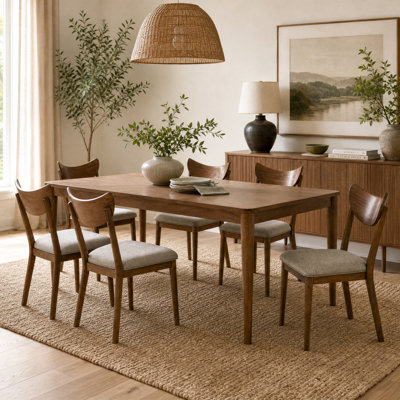 Arrandale Solid Wood 7-Piece Rectangular Dining Table Set with Sunburst Pattern