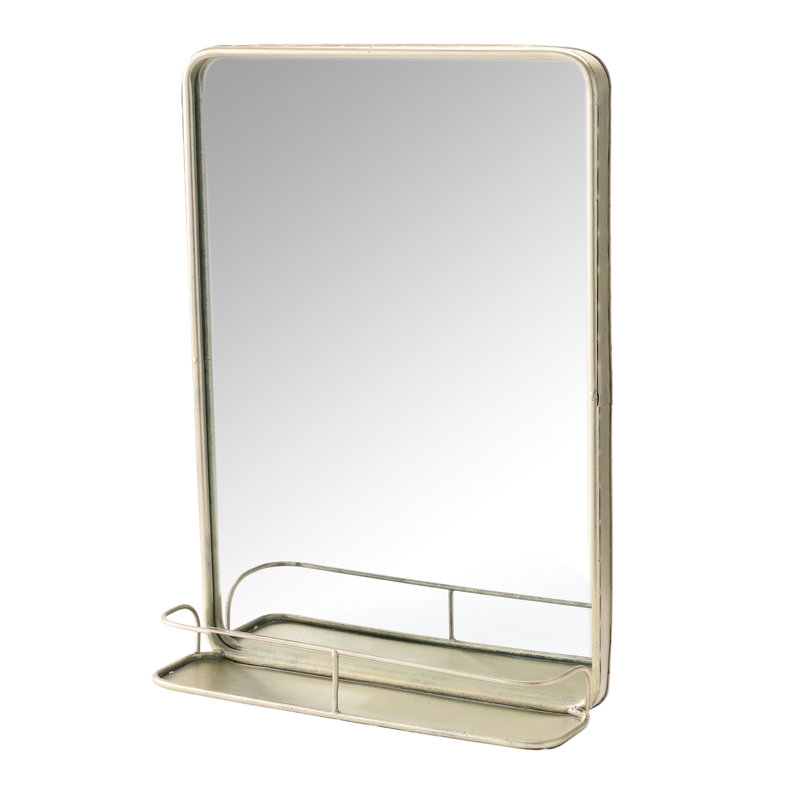Metal Framed Wall Mirror with Shelf, Nickel