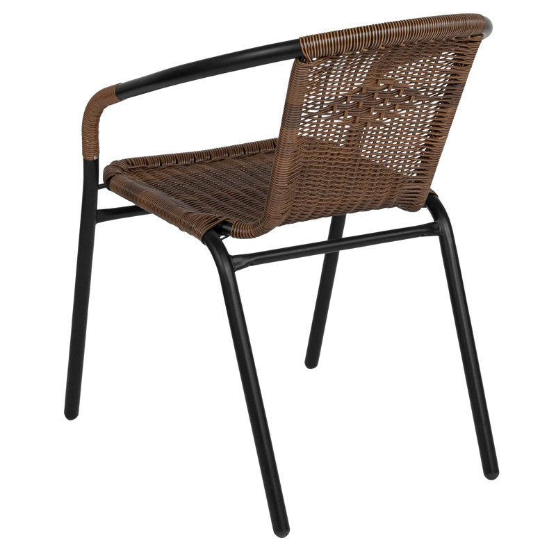 28'' Round Metal Table & 2 Rattan Stack Chairs Set