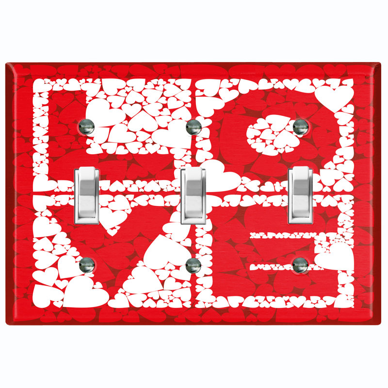 Red Love Block Hearts 3-Gang Toggle Light Switch