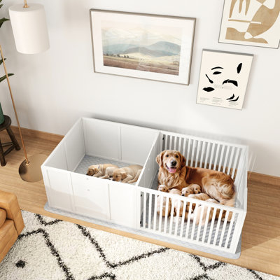 Dog Whelping Box, 65.4" L X 31.5" W, Hygienic & Comfortable, Adjustable Door, Waterproof Pad, For Dogs Large Box With Pad Door By , - Dual Room