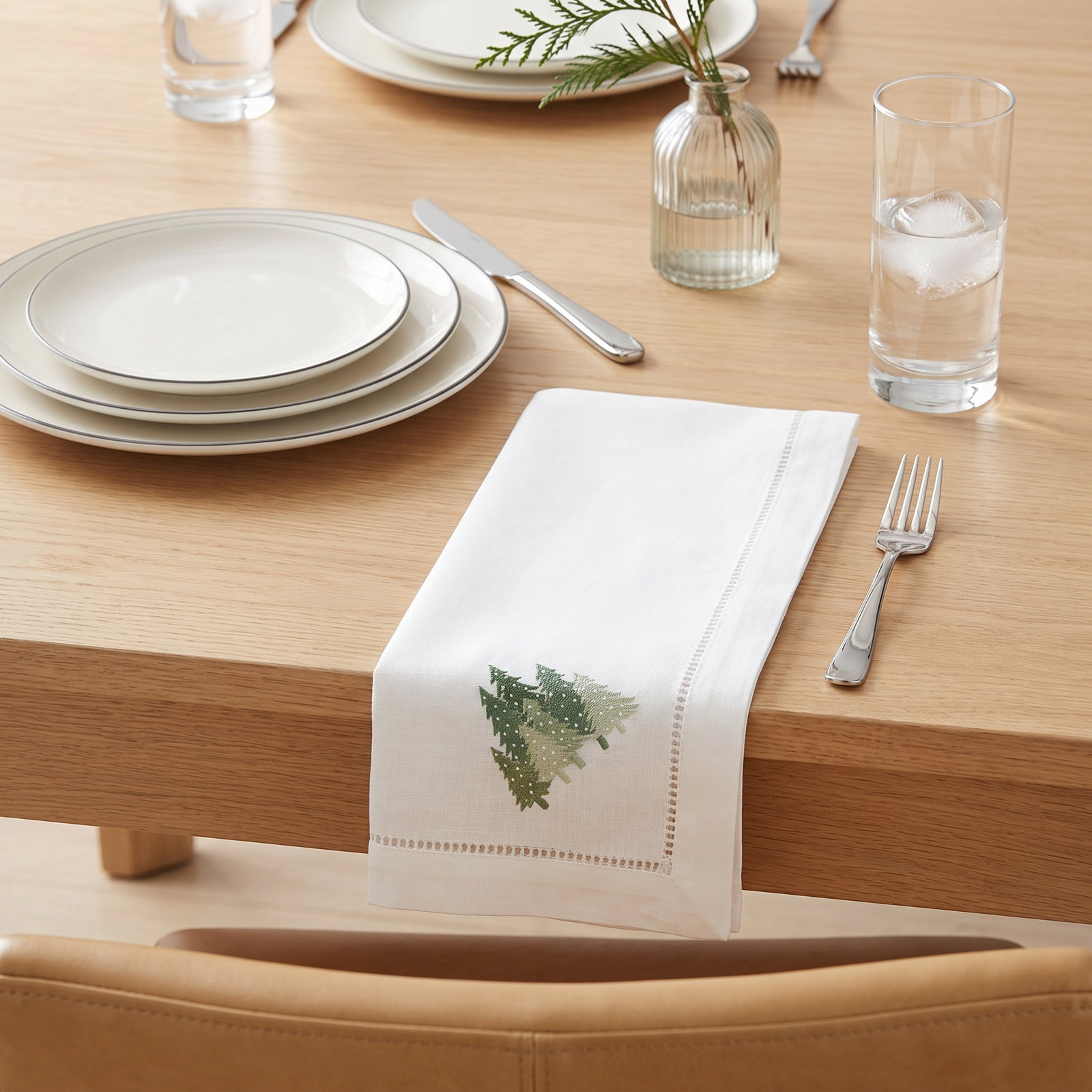 The Broderie Collection The Broderie Cotton Napkin, Grey Christmas Trees