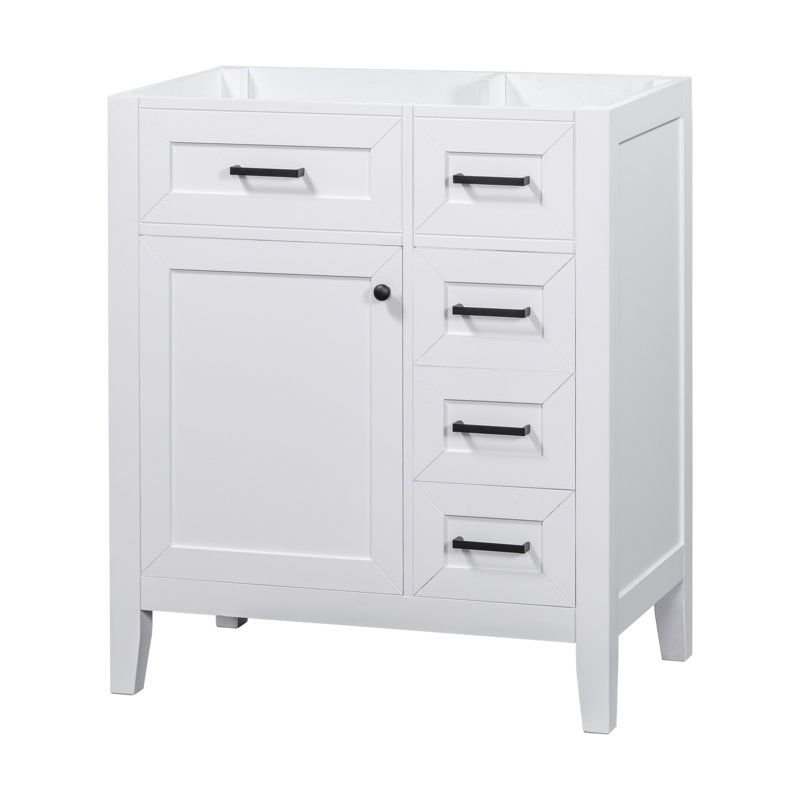 Meuble-lavabo de 30 po sans lavabo, base d'armoire seulement, armoire de salle de bain avec tiroirs, cadre solide et panneau de fibres à densité moyenne, blanc
