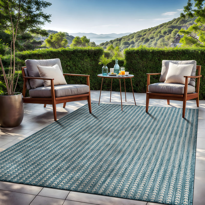 Tapis intérieur à chevrons, Turquoise, Rectangle 10' x 14'