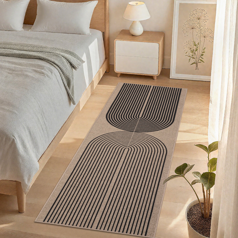 Tapis à rayures en jute Modern Modern, Brown, Tapis de couloir 2 po x 6 po