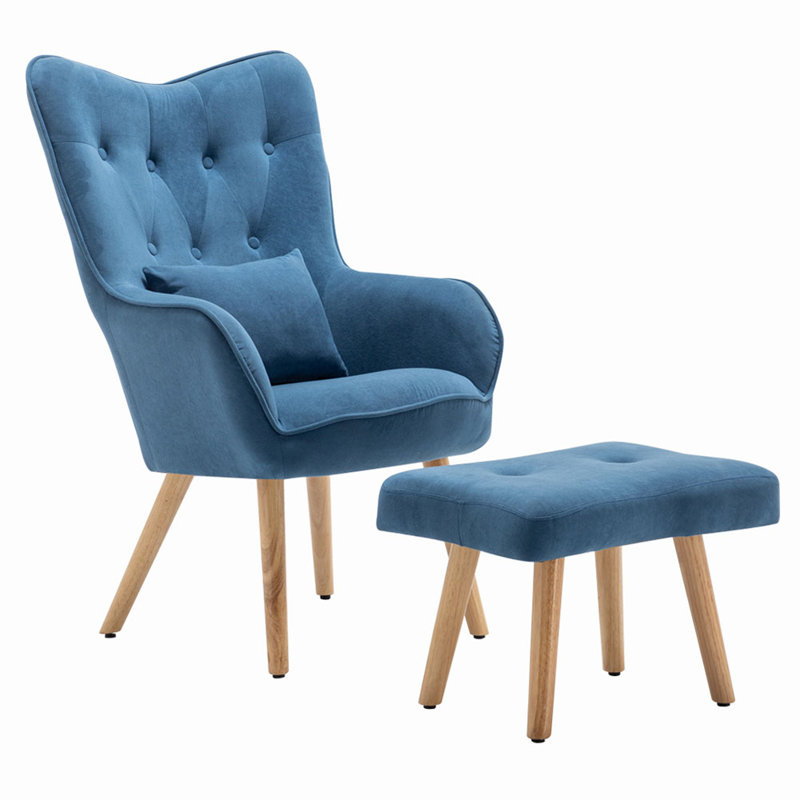 Norge Velvet Armchair with Footstool