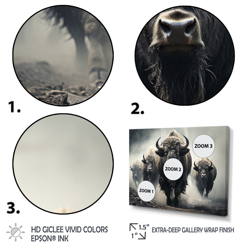 Grey Buffalo Gentle Guardians I Framed On Canvas Print, 12" H x 20" W x 1" D, Brown Floater Framed