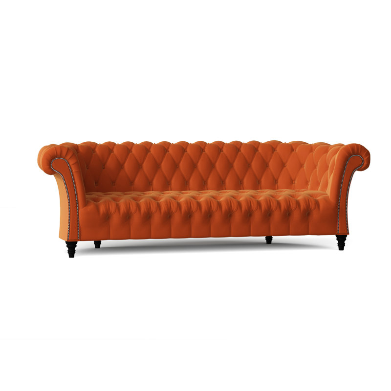 Canapé Chesterfield à accoudoirs roulés, Tissu natté safran Klein, Noir, 84 pouces