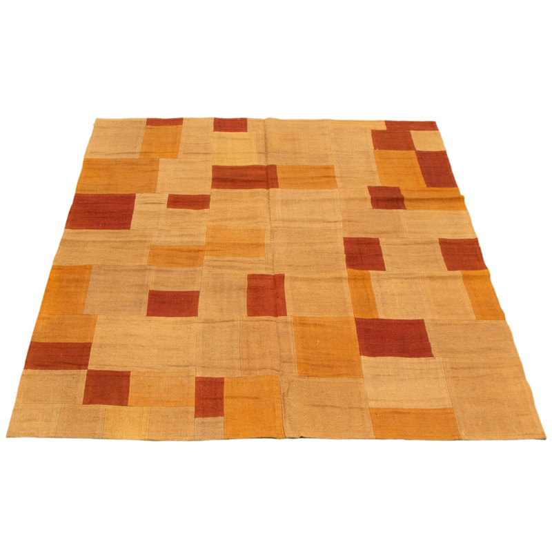 Tapis en laine brun clair/rouge kilim fabriqué à la main Pryer