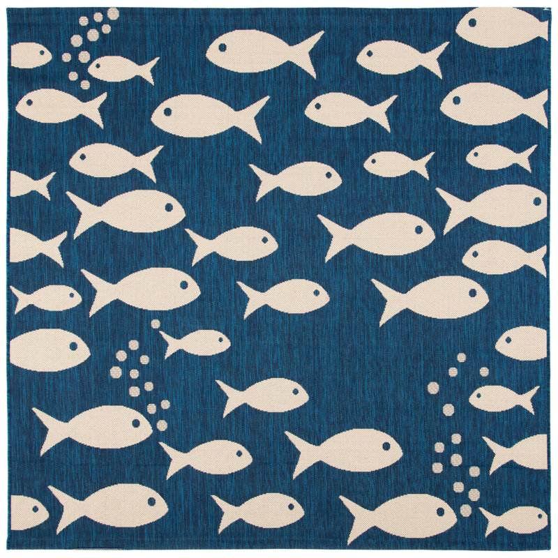 Tapis intérieur / extérieur bleu marine / beige Avani, Carré 5 pi 3 po