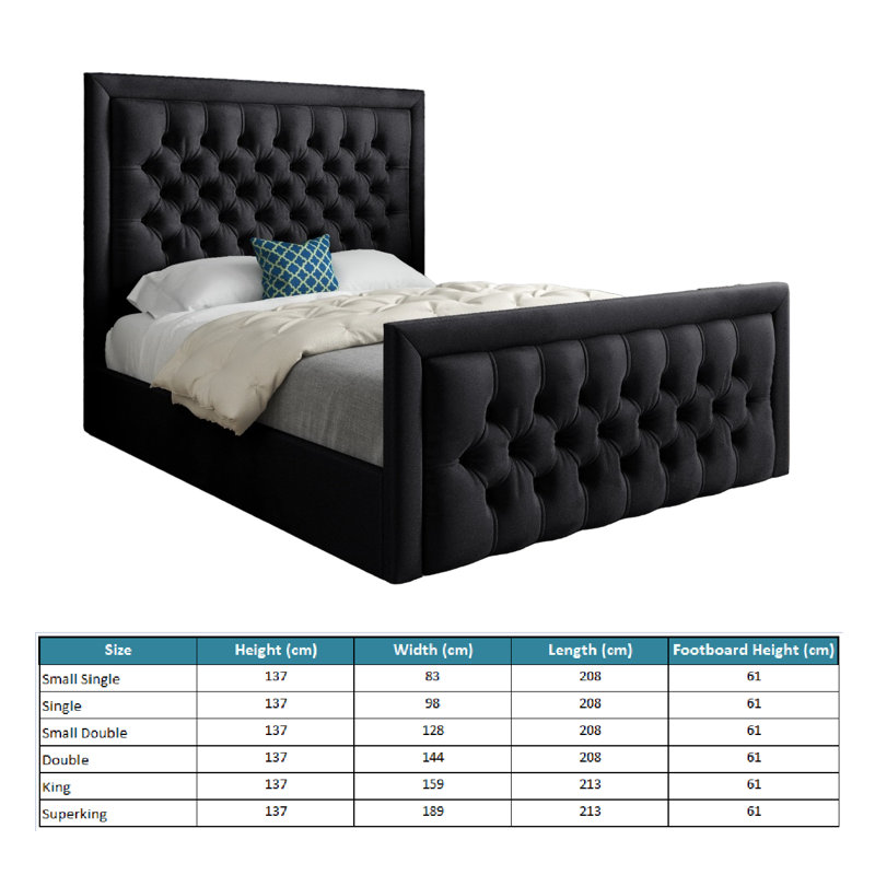 Bessemer Upholstered Bed, Black, Small Double (4')