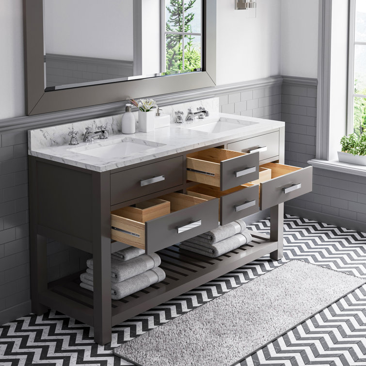 Cronin 60" Carrara White Marble Countertop Bath Vanity with Faucet and Mirror