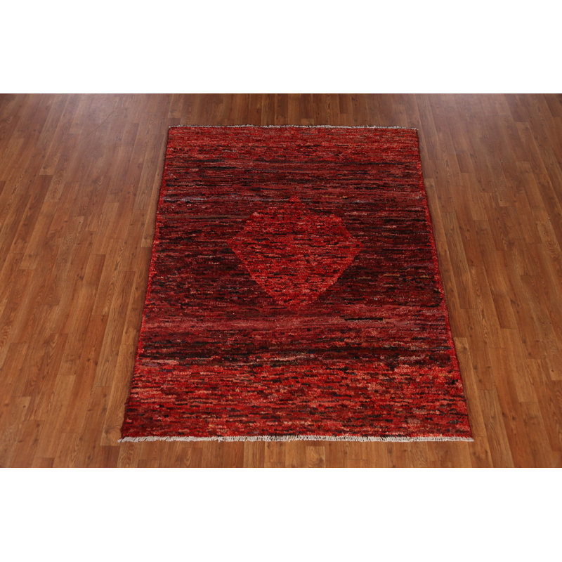 Tapis oriental marocain géométrique en laine rouge 5 x 6