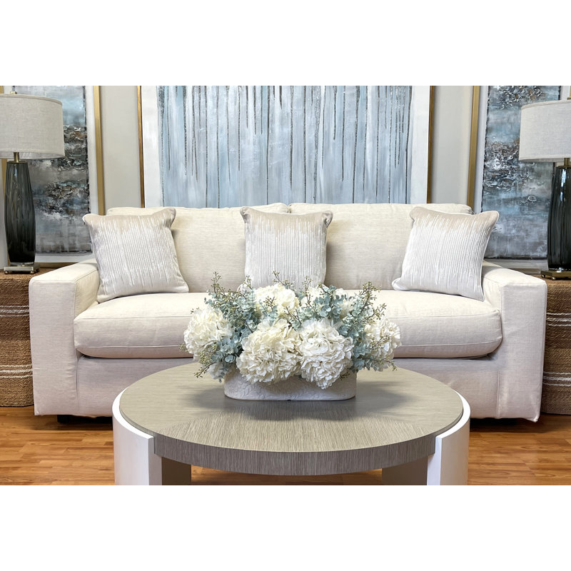 Hydrangea and Eucalyptus Arrangement in Cream Oblong Vase