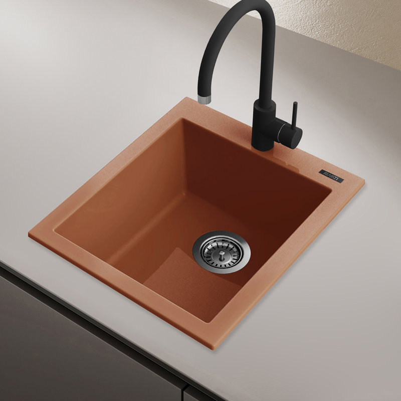 Ruvati 16 x 20 inch epiGranite Drop-in Topmount Granite Composite Quartz Single Bowl Wet Bar Prep Sink - Clay -, Clay