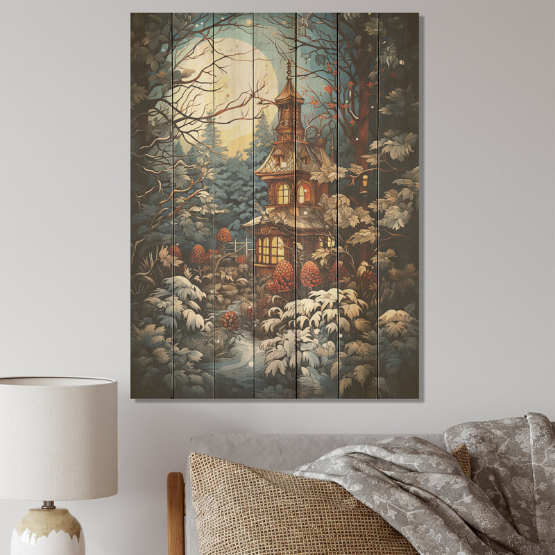 Calm Retreat Cottage In Winter II - Paysage d'hiver sur bois, H 32 po x l 24 po
