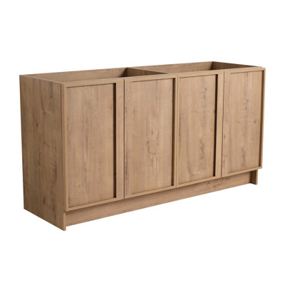 Meuble-lavabo autoportant de 60 po (58-11 / 16 po) et 4 portes d'armoire à fermeture en douceur, contreplaqué, sans lavabo