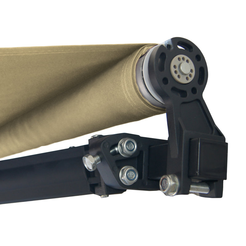Motorized Retractable Patio Awning- Black Frame, Ivory Cream, 20' W x 10' D, Solid Color