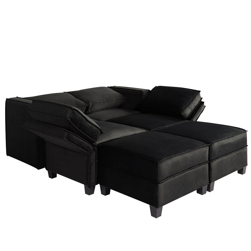 Canapé modulaire et méridienne Emmaliese, Velours noir