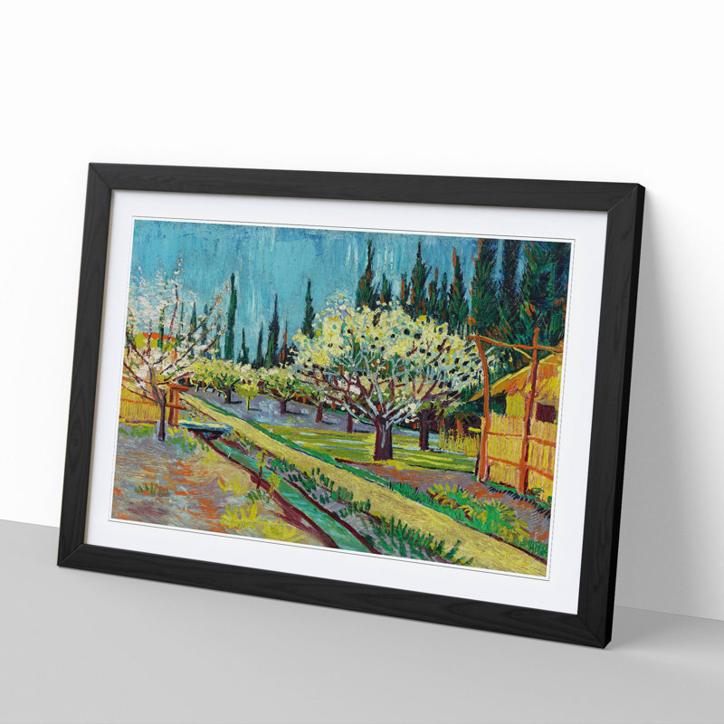 Orchard Bordered by Cypresses by Vincent Van Gogh - Framed Print, Black Framed, 48cm H x 65cm W x 2cm D