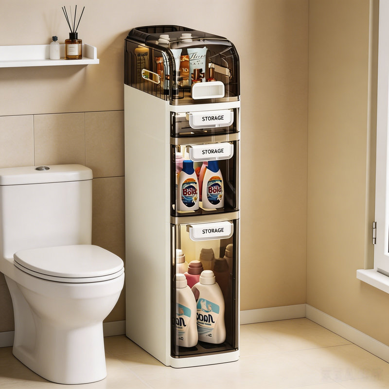 Slim Mobile Storage Cabinet with 3 Transparent Drawers Silent Rolling Wheel Waterproof ABS PP Material No Assembly Space Saving Organizer for Bathroom Kitchen Home Storage Use
