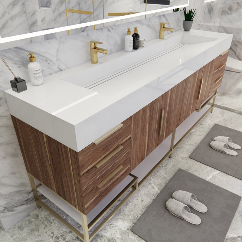 Glasgow 84'' Double Bathroom Vanity with Acrylic Top, Dark White Oak