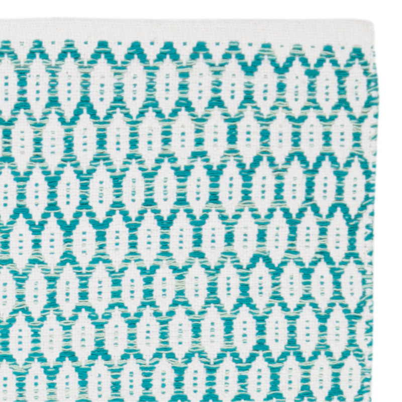 Tapis turquoise / ivoire en coton tissé à plat Modena, Tapis de couloir 2 pi 3 po x 7 pi