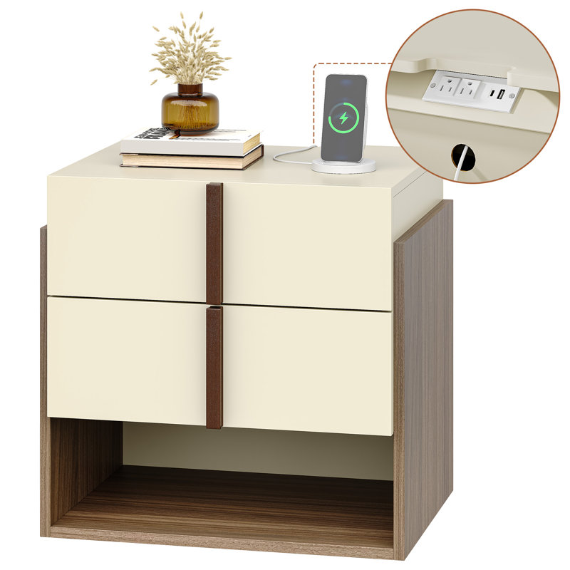 Modern Two-Tone Nightstand with Smart Charging Station, Individual