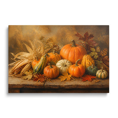 Autumn Pumpkin Harvest Still Life Painting Print on Canvas - 32x48"