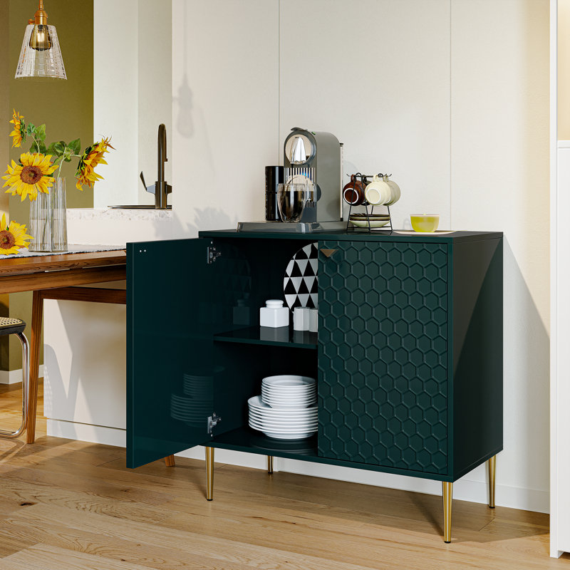 Bima 32'' Tall 2 - Door Accent Cabinet with High Gloss, Green