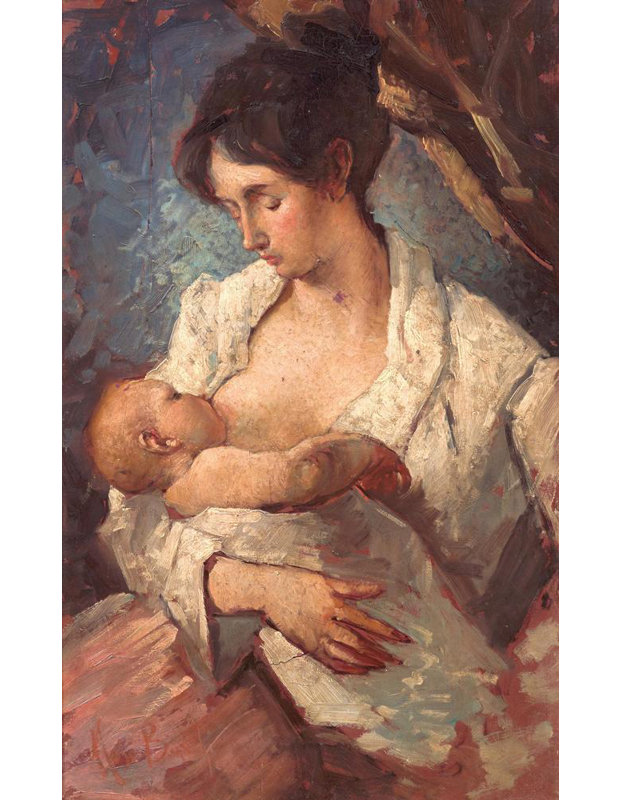 «Mother Breastfeeding» par Mosè Bianchi - Art mural sur toile tendue avec châssis, H 24 po x l 17 po