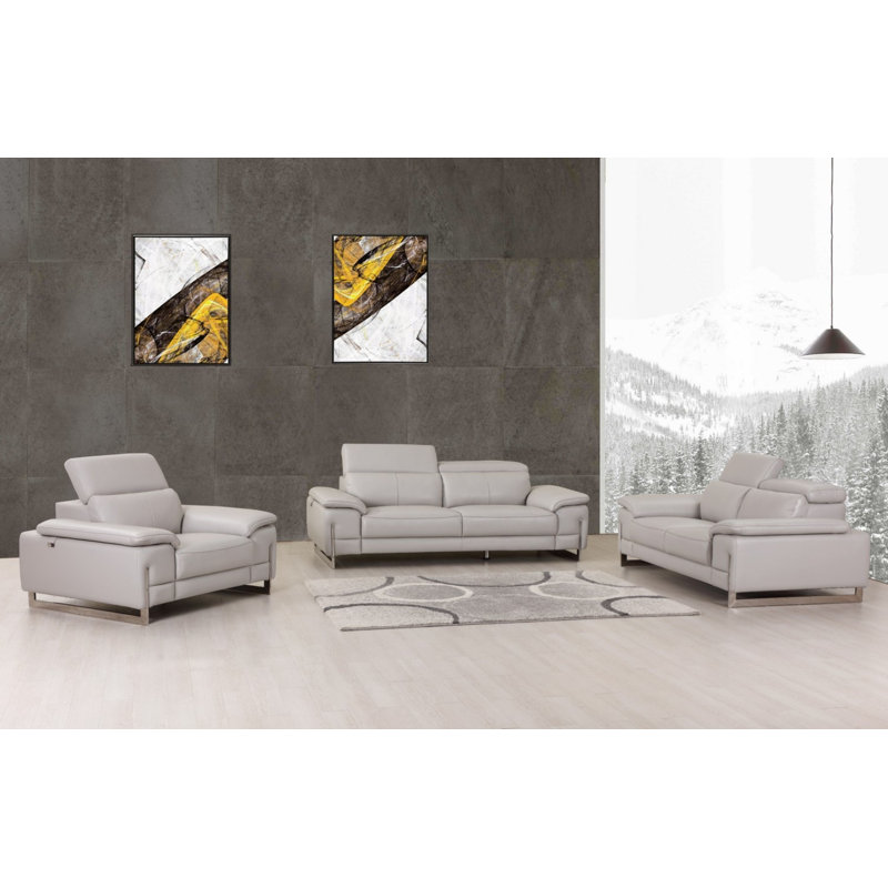 Ensemble de conversation intérieur en cuir italien pour trois personnes Derion, Similicuir gris clair