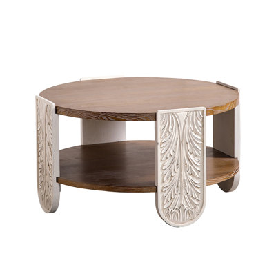 Sturdy Solid Wood Coffee Table with Exquisite Carved Details and Dual-Layer Storage, Perfect for Modern and Vintage Decor.