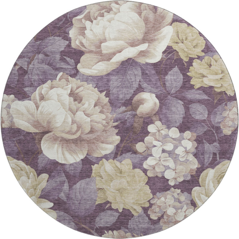Tapis floral Premium Floyd AMF1561 lavable à la machine, Rond 8 pi