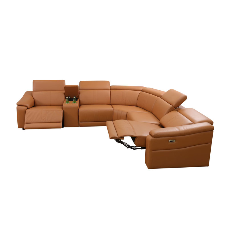  6 - Piece Premium Breathing Leather 119" Living Room Upholstered Power  Reclining Sectional with Adjustable Headrest,Console