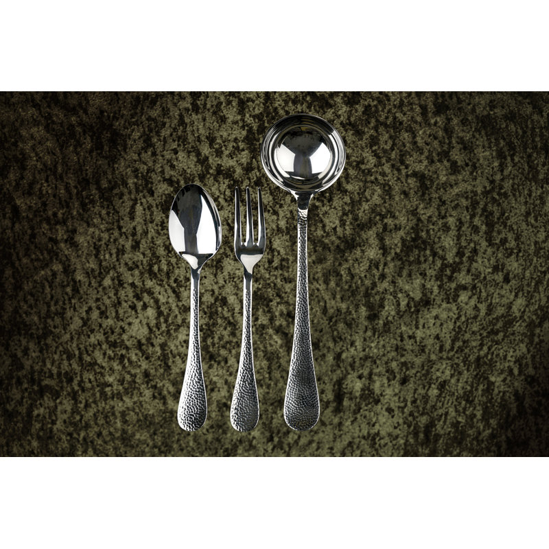 Ensemble de service 3 pièces (cuillère fourchette et louche) en étain Epoque, Argent
