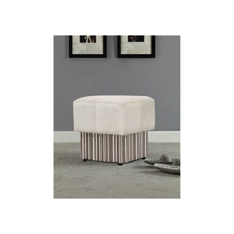 Marcello White Leather Cube Ottoman with Textured Plinth Base 
