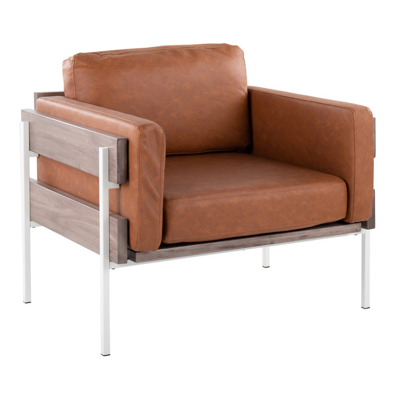 Faux Leather Armchair, Camel Faux Leather, White, Gray