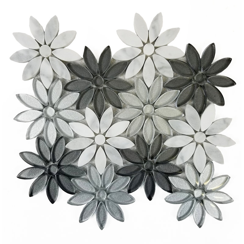 Tuscany 12 in. x 12 in. Glass & Stone Handmade Flower Mosaic Decorative Kitchen & Bathroom Wall Tile