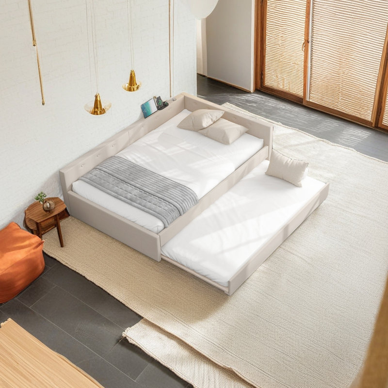 Upholstered Platform Bed With USB, Full / Double