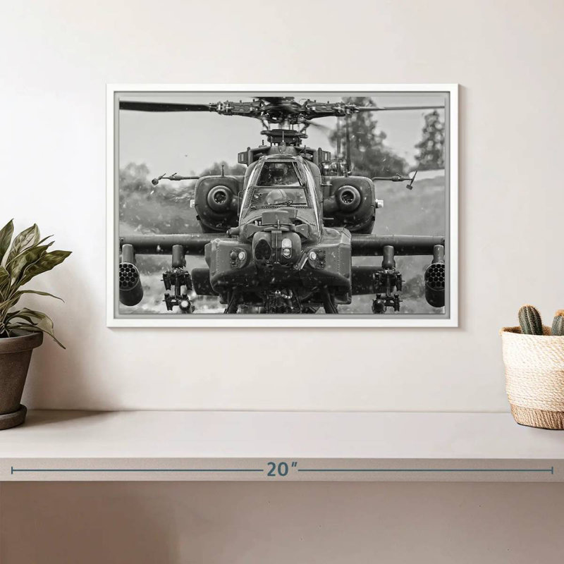 Hélicoptère de chasse Apache, Cadre flottant blanc, 13 po x 9 po