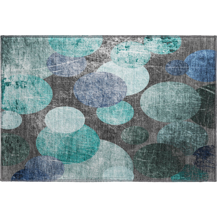Premium Machine Washable Cerrito AMF556 Teal Rug