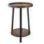 Table d'appoint ronde brune à 2 niveaux avec tablette de rangement ouverte, table de chevet moderne avec ports de chargement USB et CA pour le salon, la chambre à coucher et le bureau