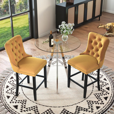 Ensemble de table de bar rond en verre trempé, ensemble de hauteur de bar, table de salle à manger ronde en verre trempé et tabourets de bar en hauteur