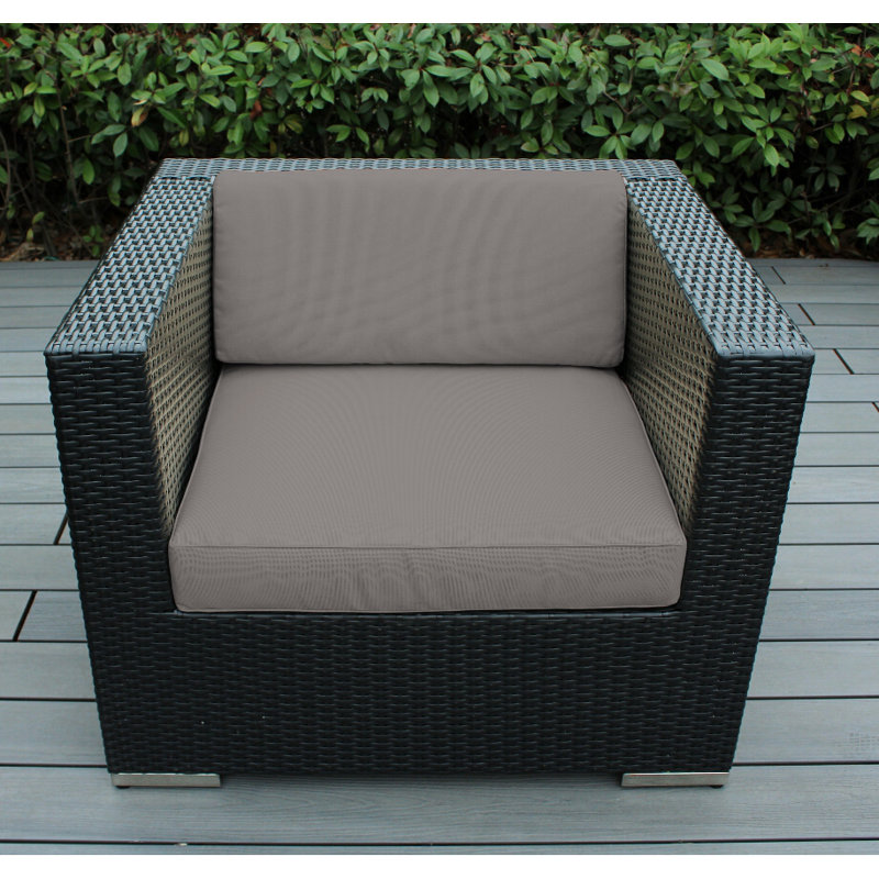 Penncross Wicker Outdoor Lounge Chair, Canvas Taupe Sunbrella® Canvas, Black