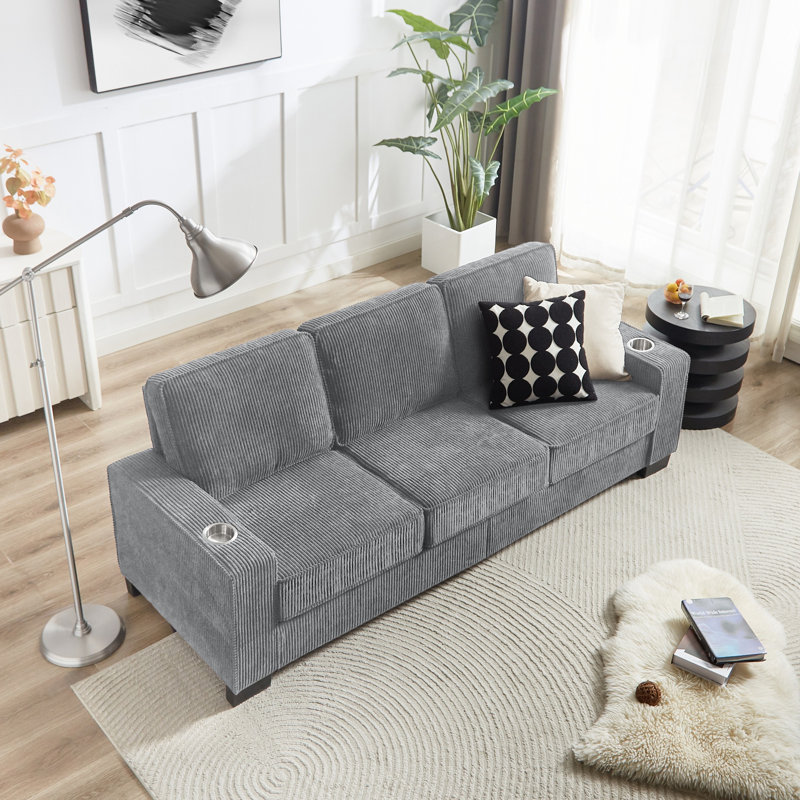 Canapé 84 po à 3 places en velours côtelé 84 po Corduroy, Polyester gris