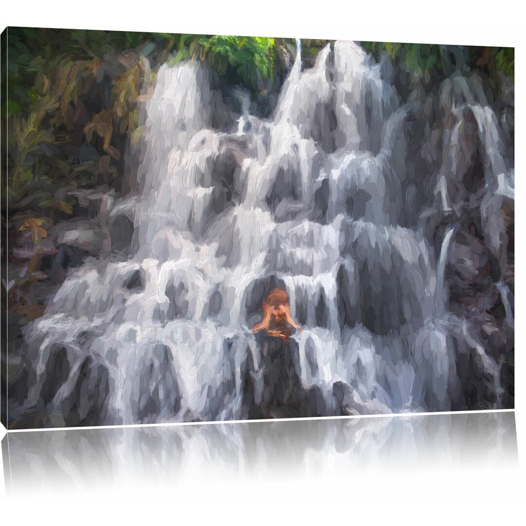 Leinwandbild "Ruhe und Yoga am Wasserfall Kanto Lampo in Bali", Grafikdruck