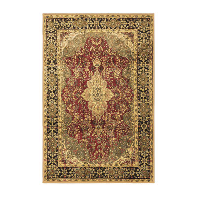 Tapis oriental en laine / polyester tissé à la machine Doshi en noir / vert / beige / rouge