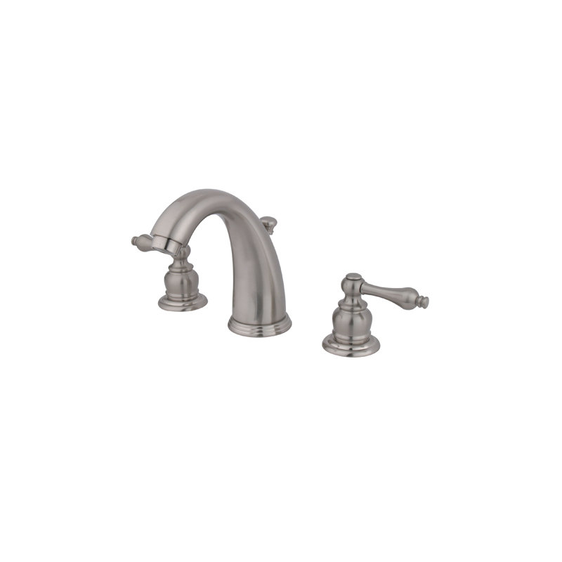 Kingston Brass Victorian Two-Handle 3-Hole Deck Mount Widespread Bathroom Faucet with Retail Pop-Up Drain, Brushed Nickel