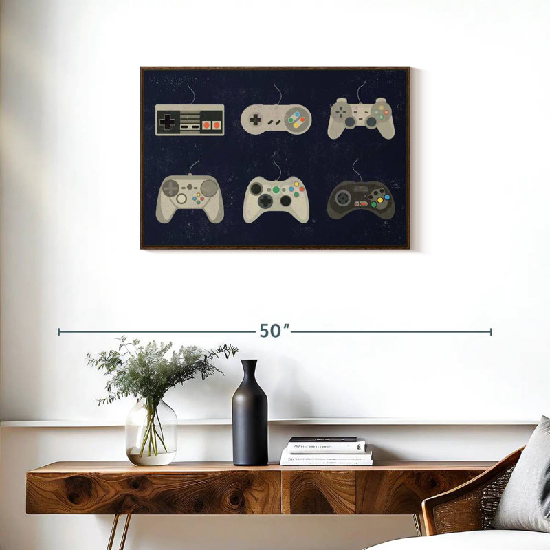 Video Game Controller Evolution, 31" X 21", Floating Frame Walnut